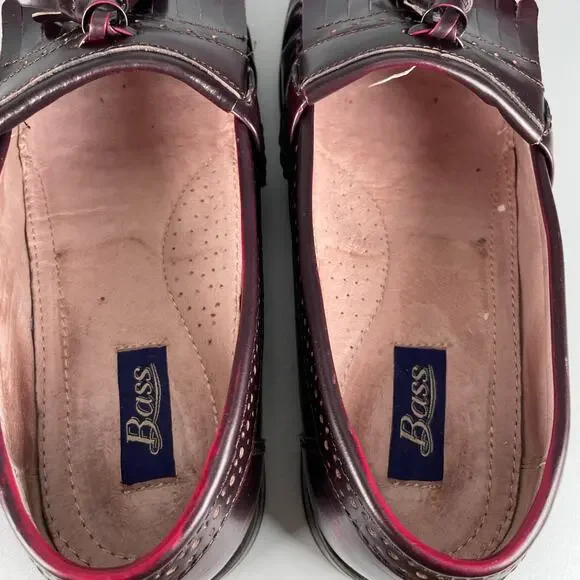 GH Bass & Co Men's 9.5 W Burgundy Leather Slip On Tassel Kilt Loafers Dress Shoe